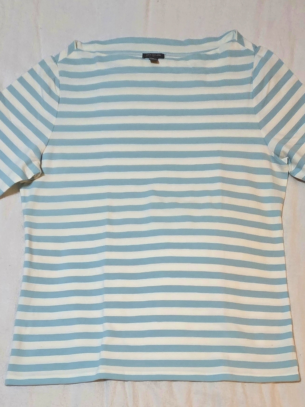 Ann Taylor Light Blue & White Striped Short Sleeve Tee
